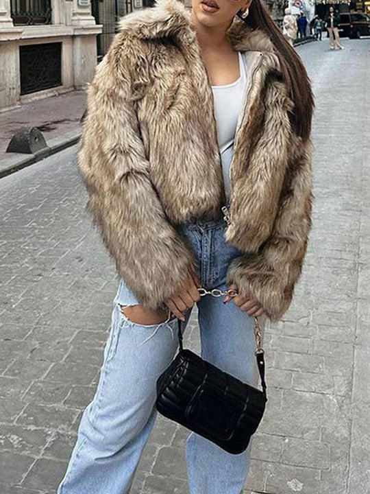 Damen kuschelige Teddy-Jacke mit modischem Schnitt Fudus