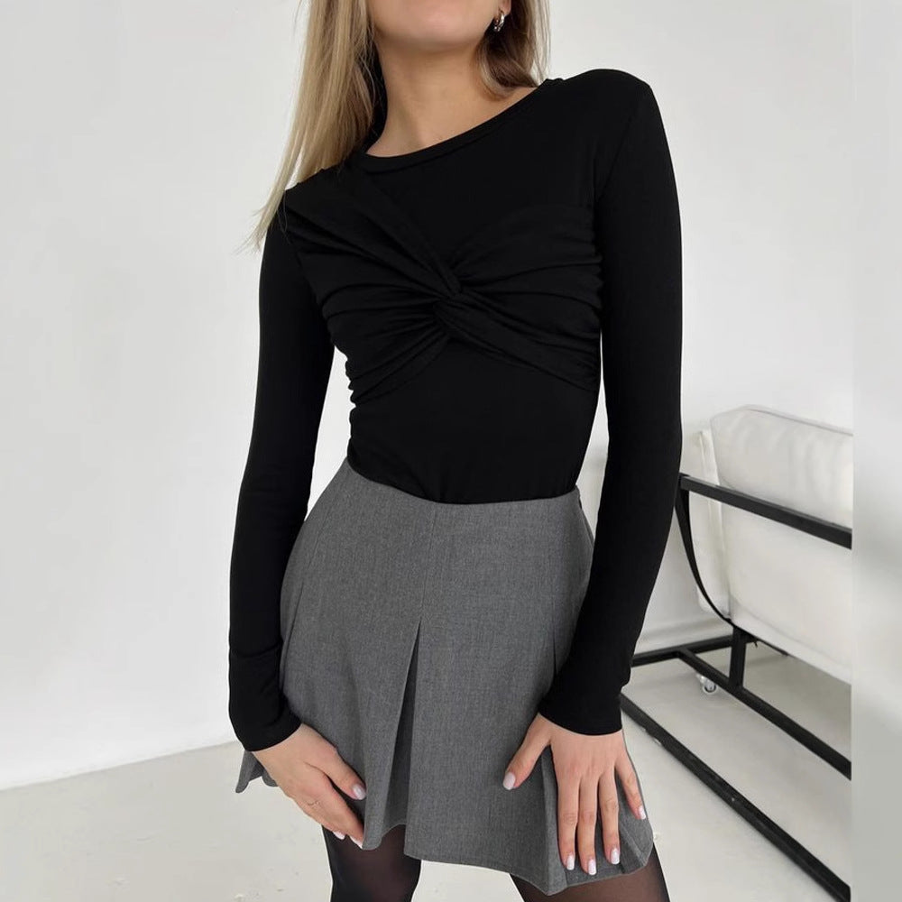 Damen Langarmshirt mit Knoten-Front Fudus