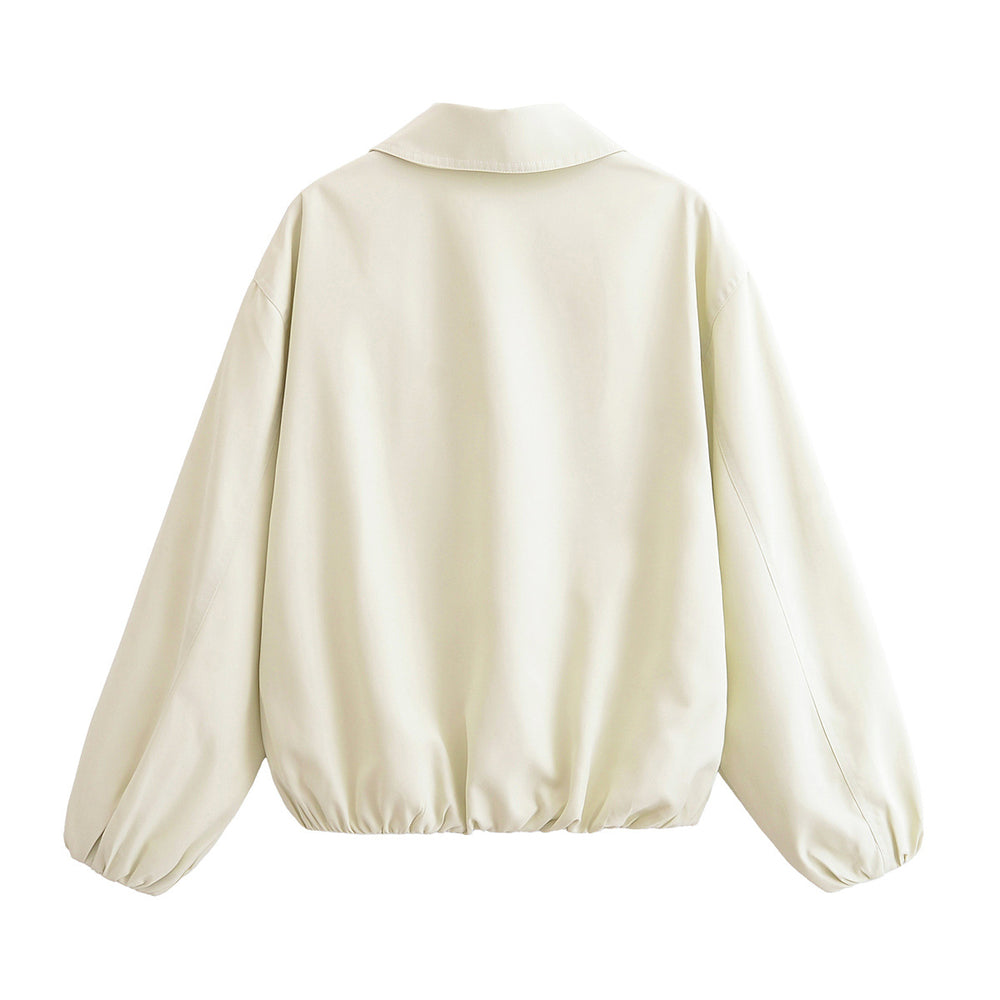 Damen lässige Bomberjacke mit elastischem Saum und moderne Kragenform Fudus