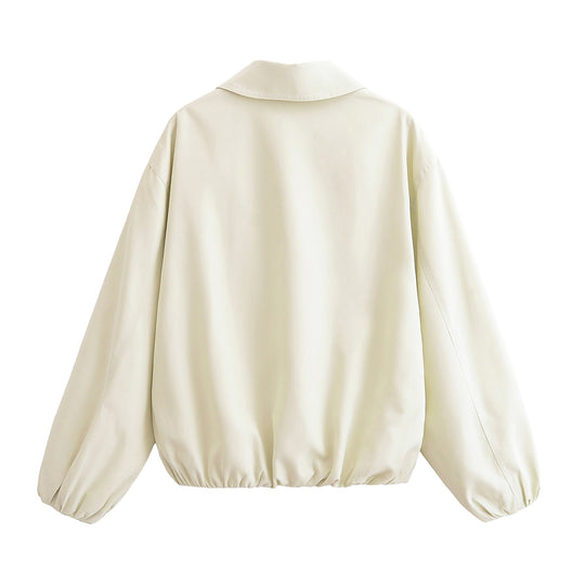 Damen lässige Bomberjacke mit elastischem Saum und moderne Kragenform Fudus