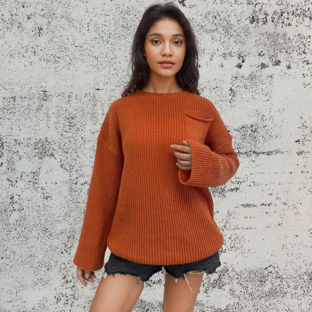 Damen Grobstrickpullover mit strukturiertem Design und weitem Schnitt Fudus