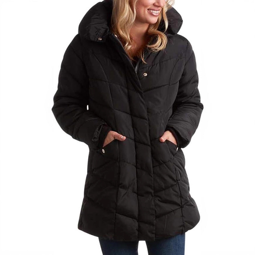 Damen Langer gesteppter Winterparka mit hochgeschlossenem Kragen Fudus