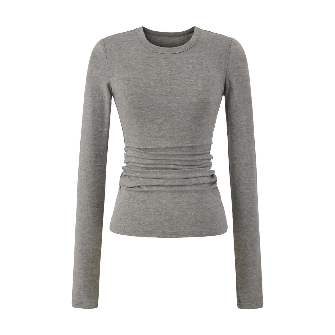 Damen langärmliges Rippenshirt mit raffinierten Drapierungsdetails Fudus