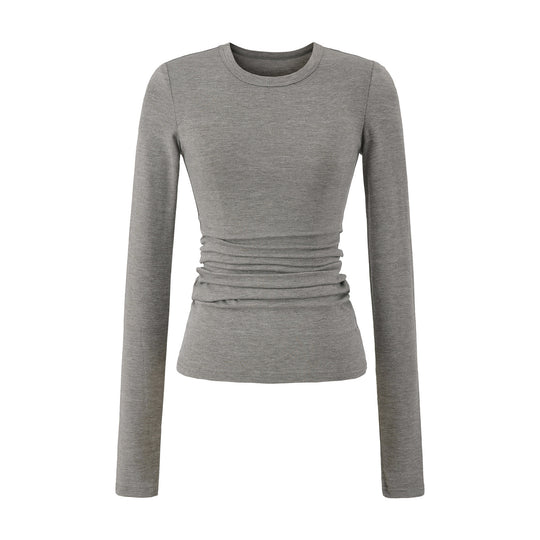 Damen langärmliges Rippenshirt mit raffinierten Drapierungsdetails Fudus