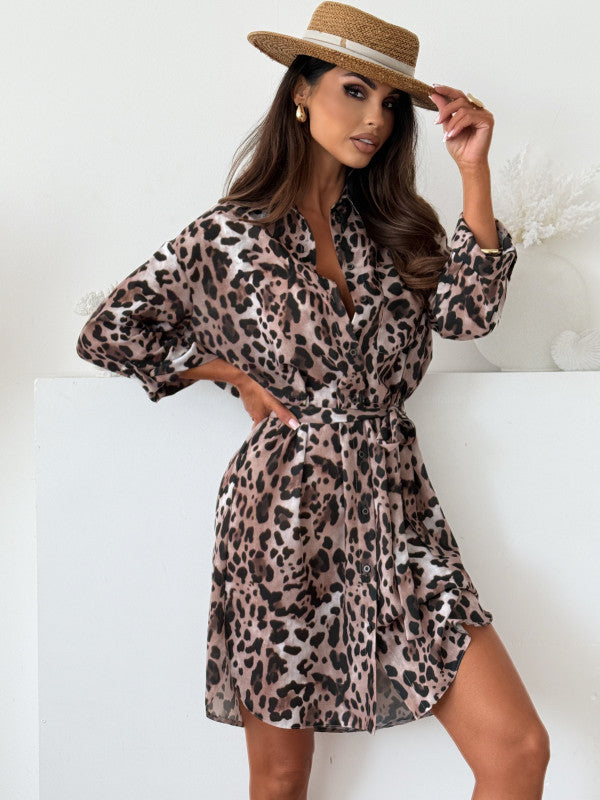 Damen Kleid mit tierischem Muster und taillierbarem Gürtel Fudus