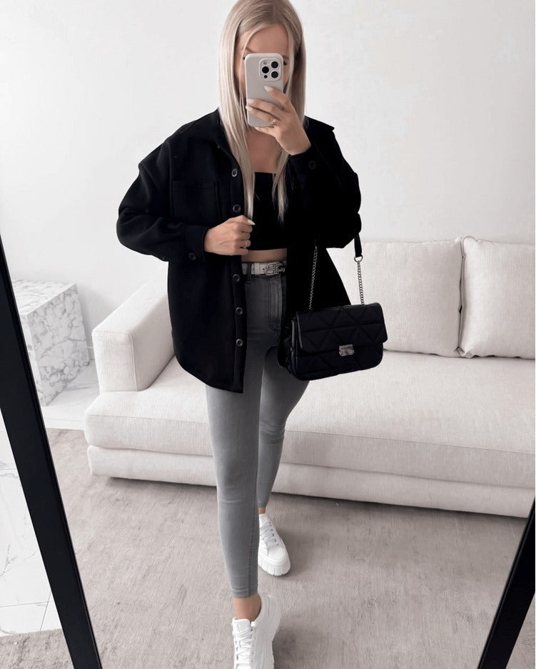 Damen Lässige Overshirtjacke mit praktischen Taschen Fudus