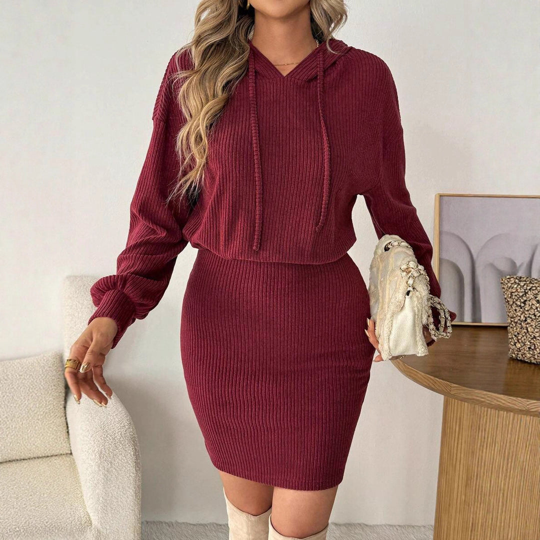 Damen Hoodie Kleid mit Rippstruktur und weitem Schnitt Fudus