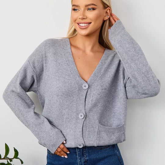 Damen Kuscheliger Cardigan mit V-Ausschnitt und praktischen Taschen Fudus