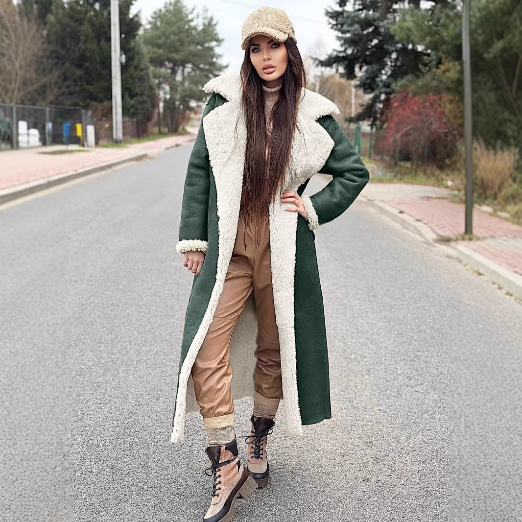 Damen Langer Fleece-Mantel mit Umlegekragen Fudus