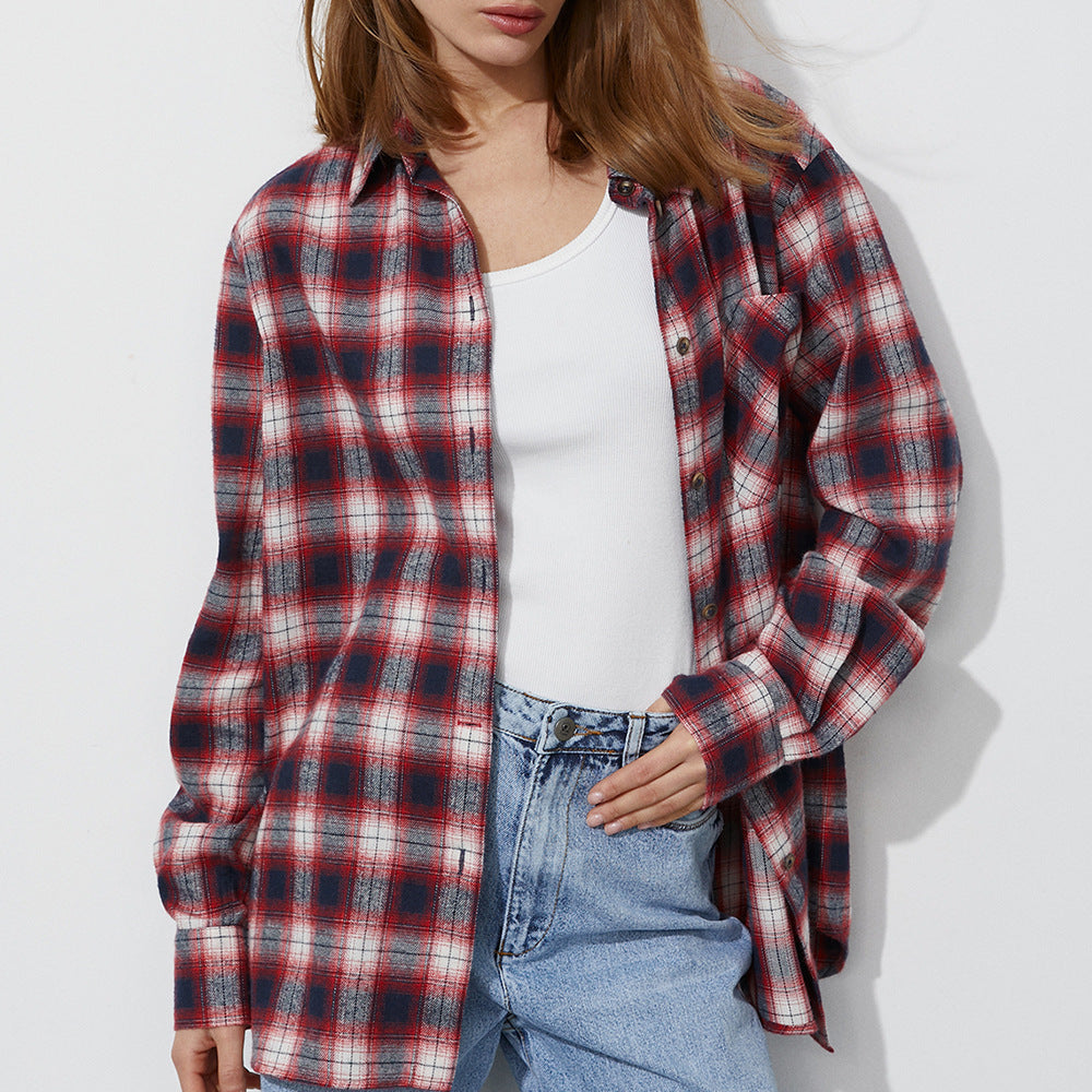 Damen Karierte Baumwollbluse Fudus