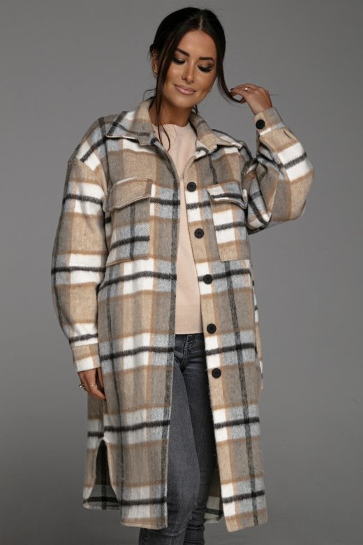 Damen Langer Karierter Mantel Fudus