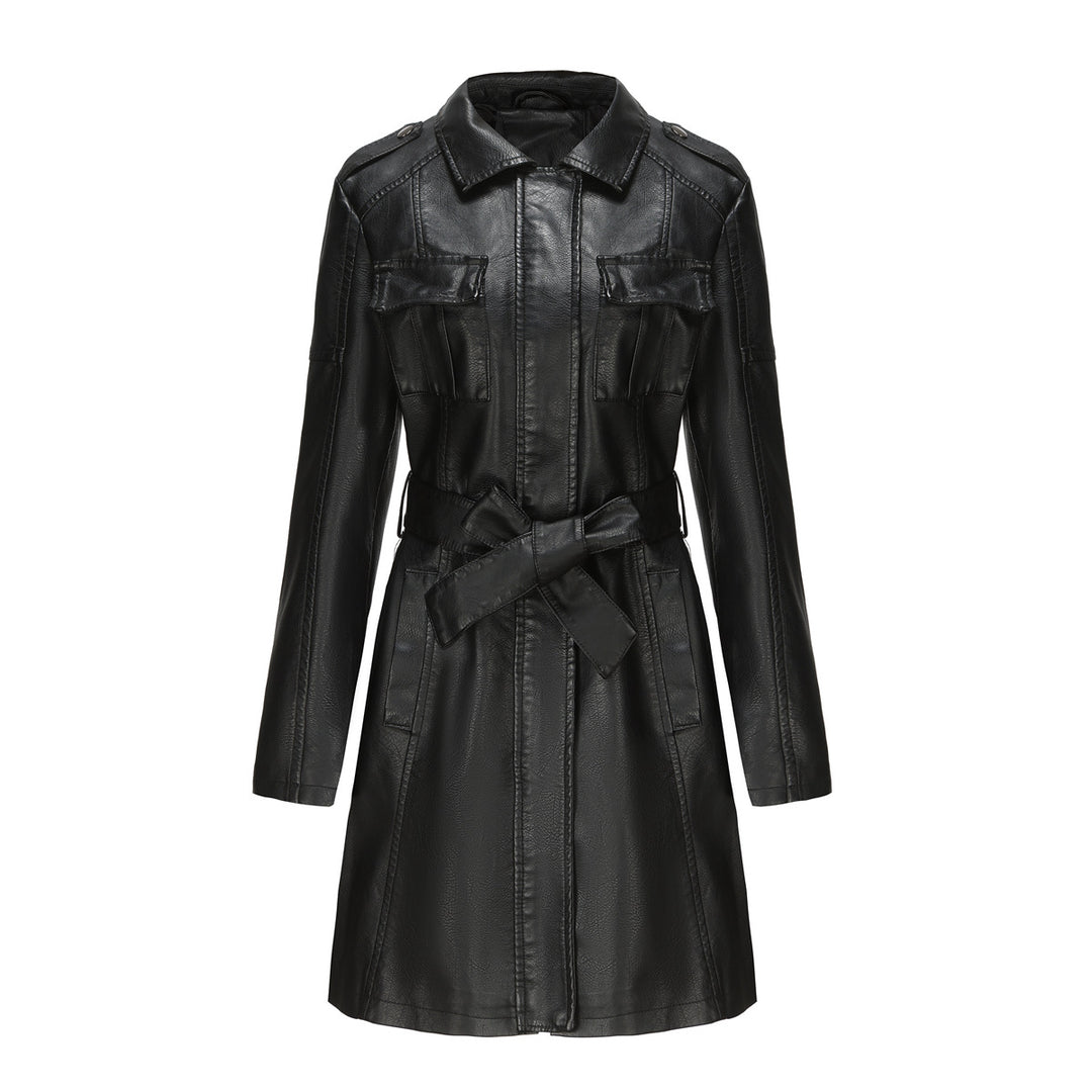 Damen modischer Leder-Trenchcoat Fudus
