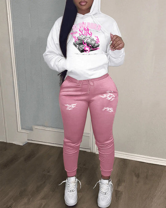 Damen Hoodie- und Jogginghose-Set mit kreativem Design Fudus