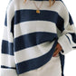 Damen Gestreifter Strickpullover mit weitem Schnitt Fudus