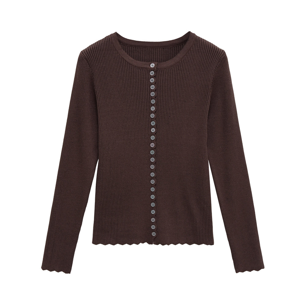 Damen modischer cropped Pullover mit Knopfdetails Fudus