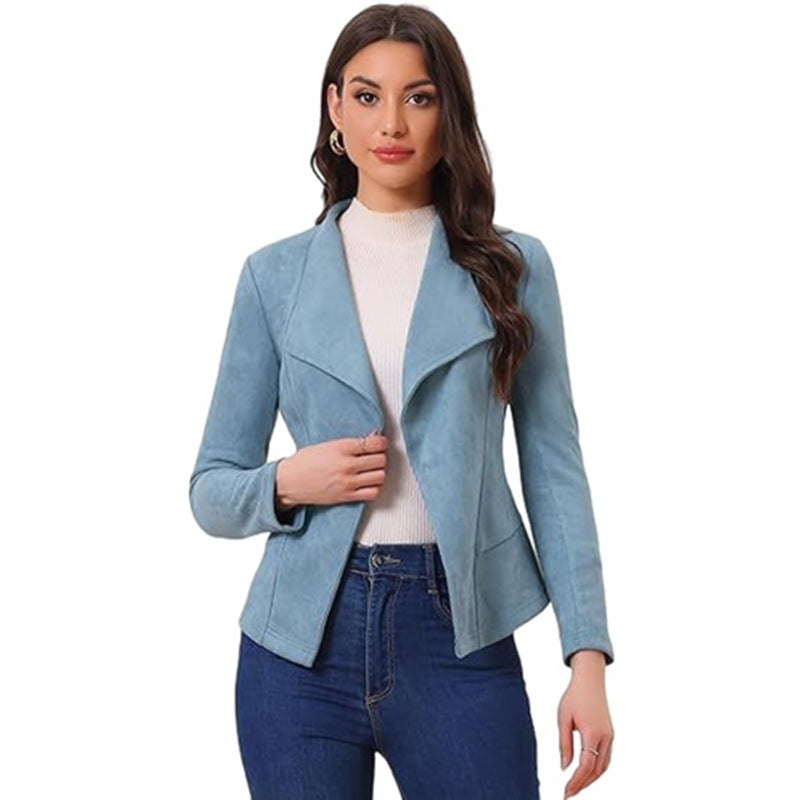 Damen Kunstlederjacke mit asymmetrischem Revers und figurbetontem Schnitt Fudus