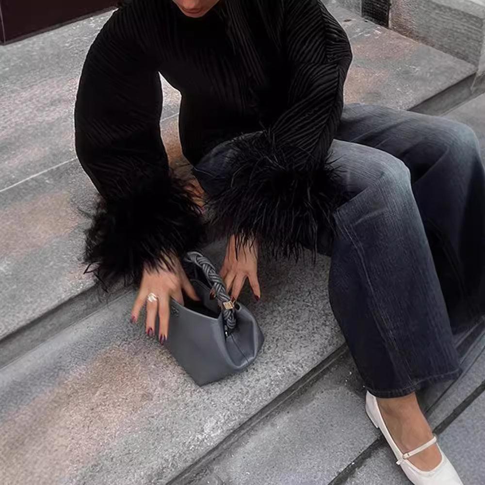 Damen Jacke mit Volantdetails und plissierter Struktur Fudus