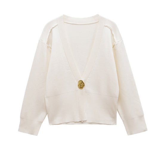 Damen lässige Strickjacke mit eleganter Knopfdetaillierung Fudus