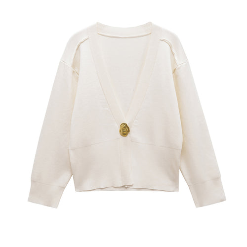 Damen lässige Strickjacke mit eleganter Knopfdetaillierung Fudus