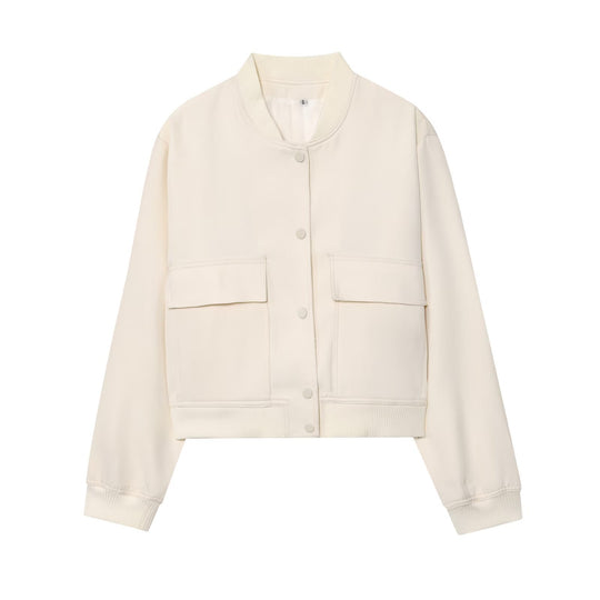 Damen lässige Blousonjacke mit praktischen Taschen und elastischem Saum Fudus