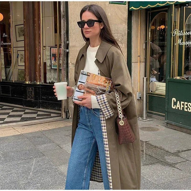 Damen klassischer Trenchcoat mit schickem Reverskragen und praktischen Taschen Fudus