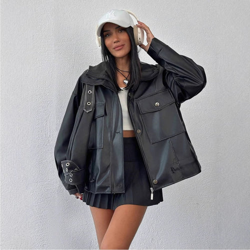 Damen lässige Oversized-Jacke mit großen Taschen Fudus