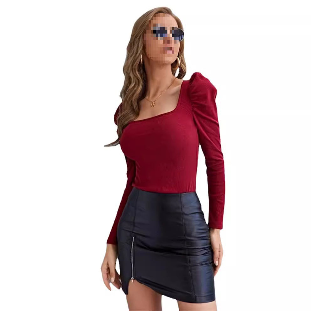 Damen langärmeliges Oberteil mit Puffärmeln Fudus