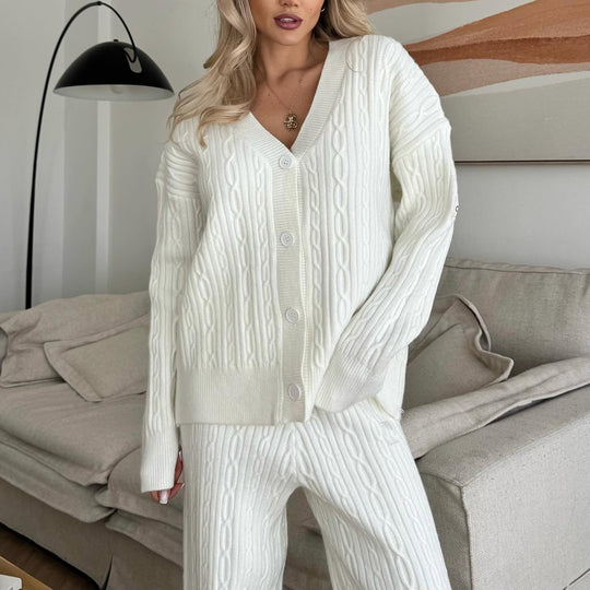 Damen lässige Strickhose mit weitem Schnitt und Rippstruktur Fudus