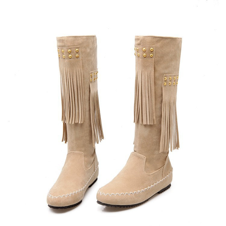Damen Hohe Fransenstiefel Fudus