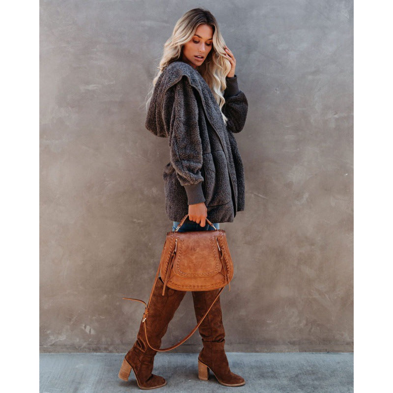 Damen Kuschelige Kapuzenjacke aus weichem Material Fudus