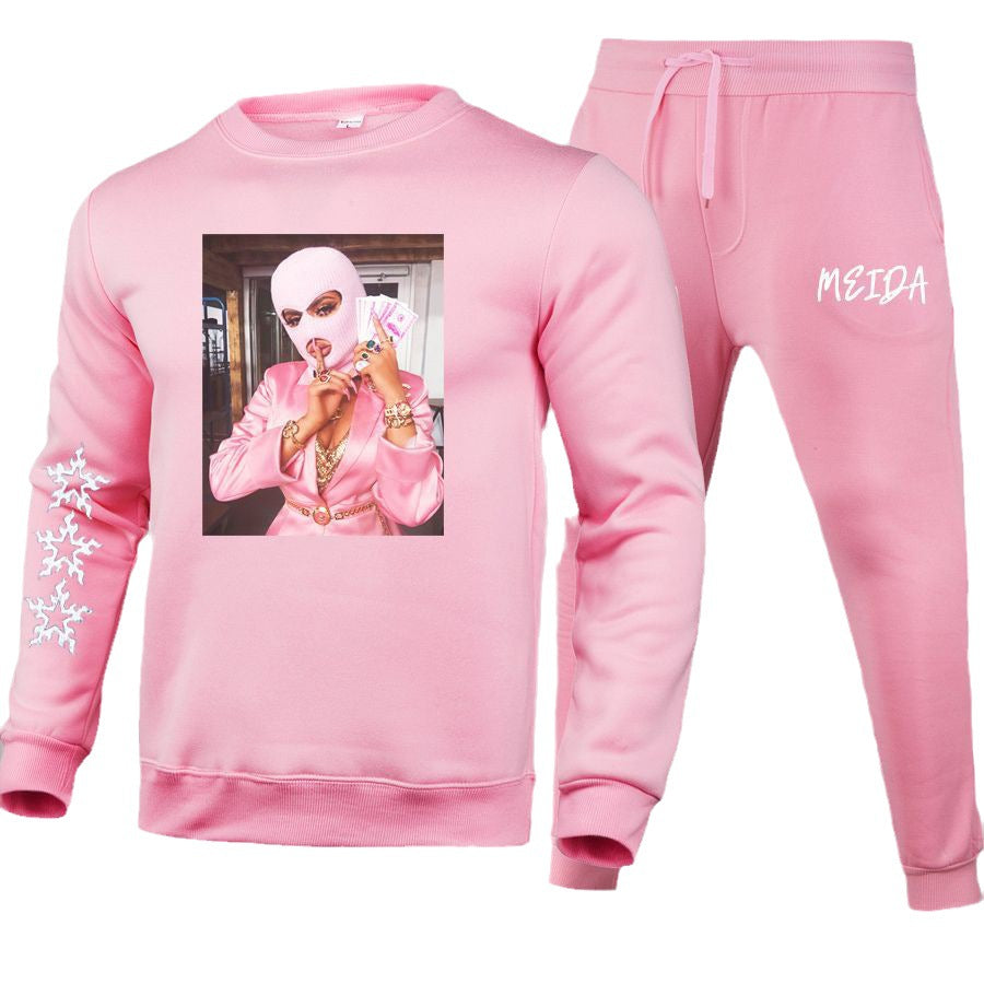 Damen Hoodie- und Jogginghose-Set mit kreativem Grafikdruck und starkem Stil Fudus