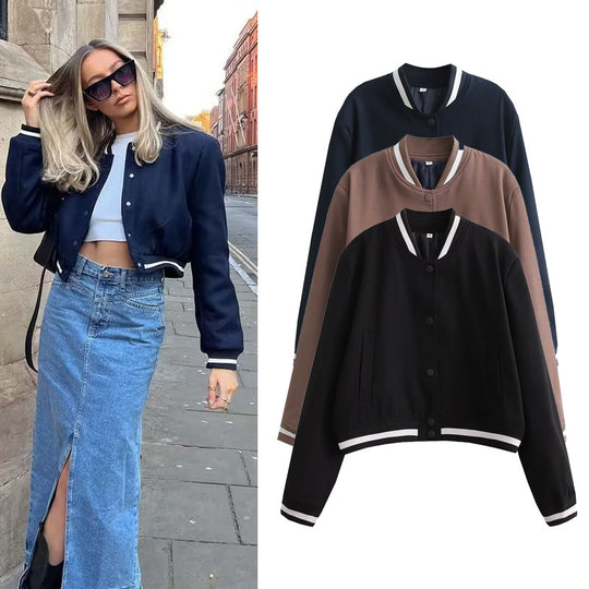 Damen lässige Bomberjacke aus hochwertigem Material mit praktischen Taschen Fudus