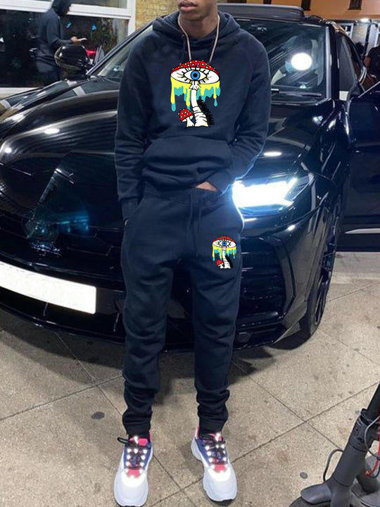 Damen Hoodie- und Jogginghose-Set mit künstlerischem Pilzdesign Fudus