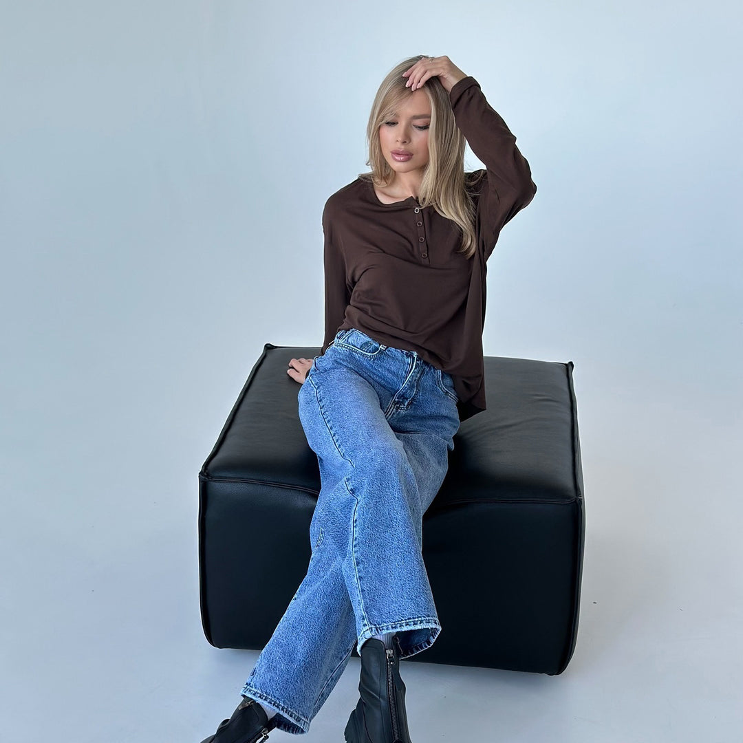 Damen Langarmshirt mit Knopfdetails und lässigem Schnitt Fudus