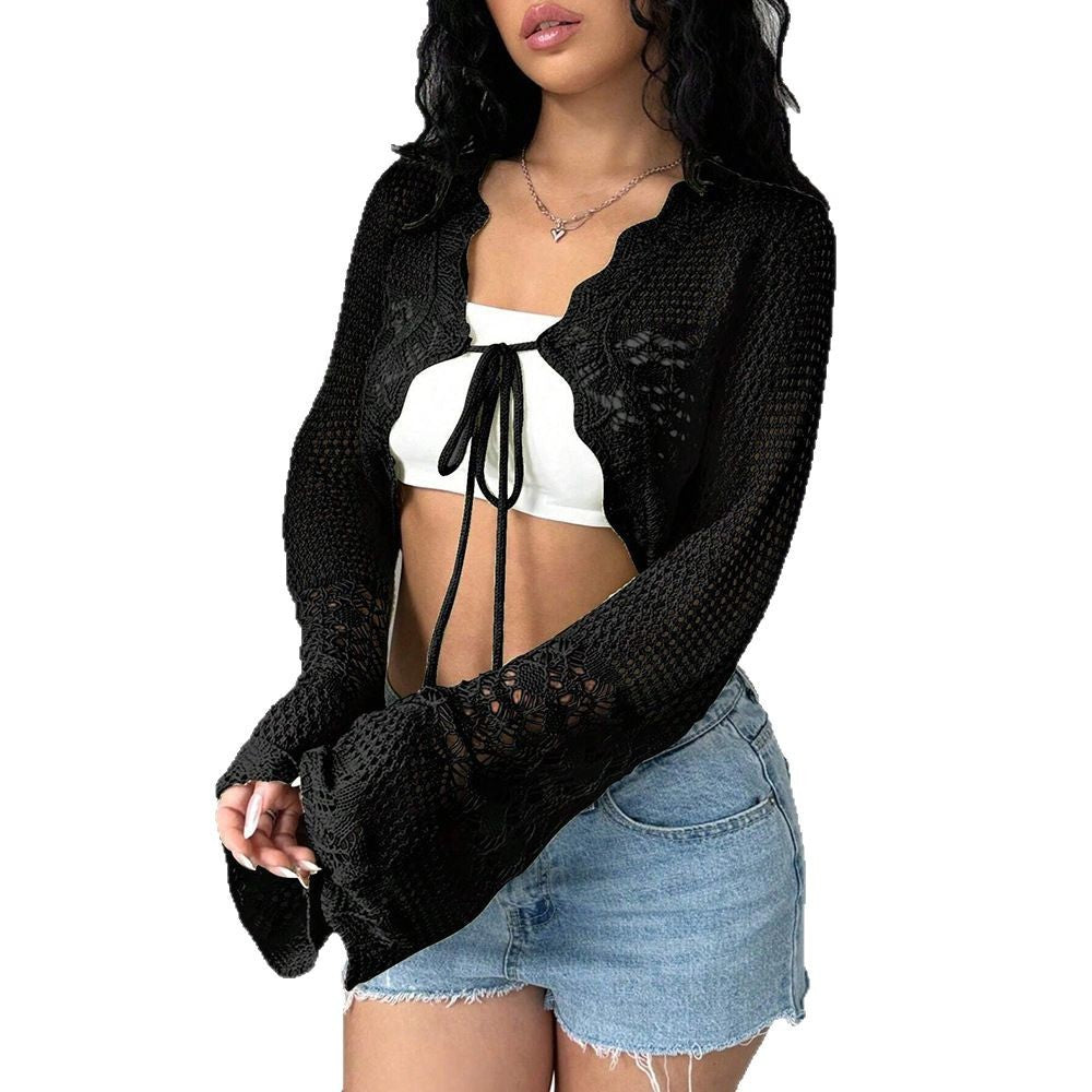 Damen Häkel-Cardigan mit elegantem Schnitt und langen Ärmeln Fudus