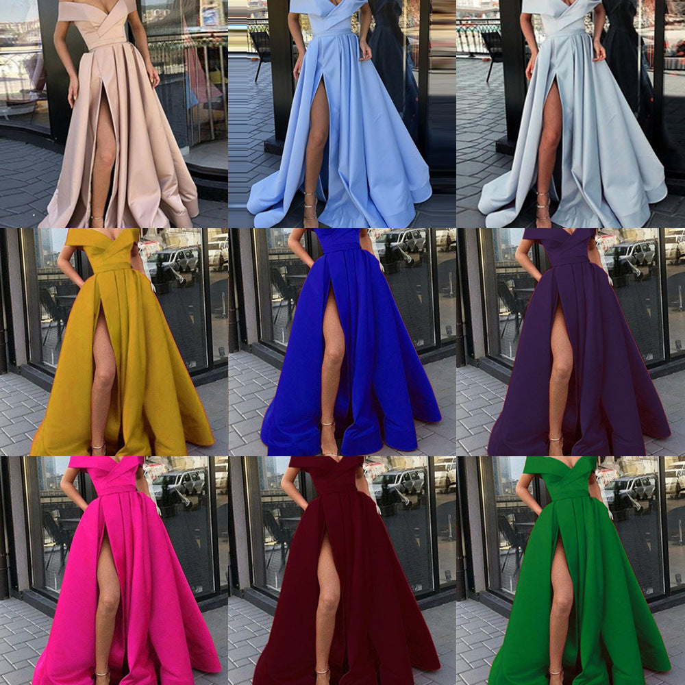 Tiefes V Ausschnitt Kleid Satin Mehrfarbig Glamourös