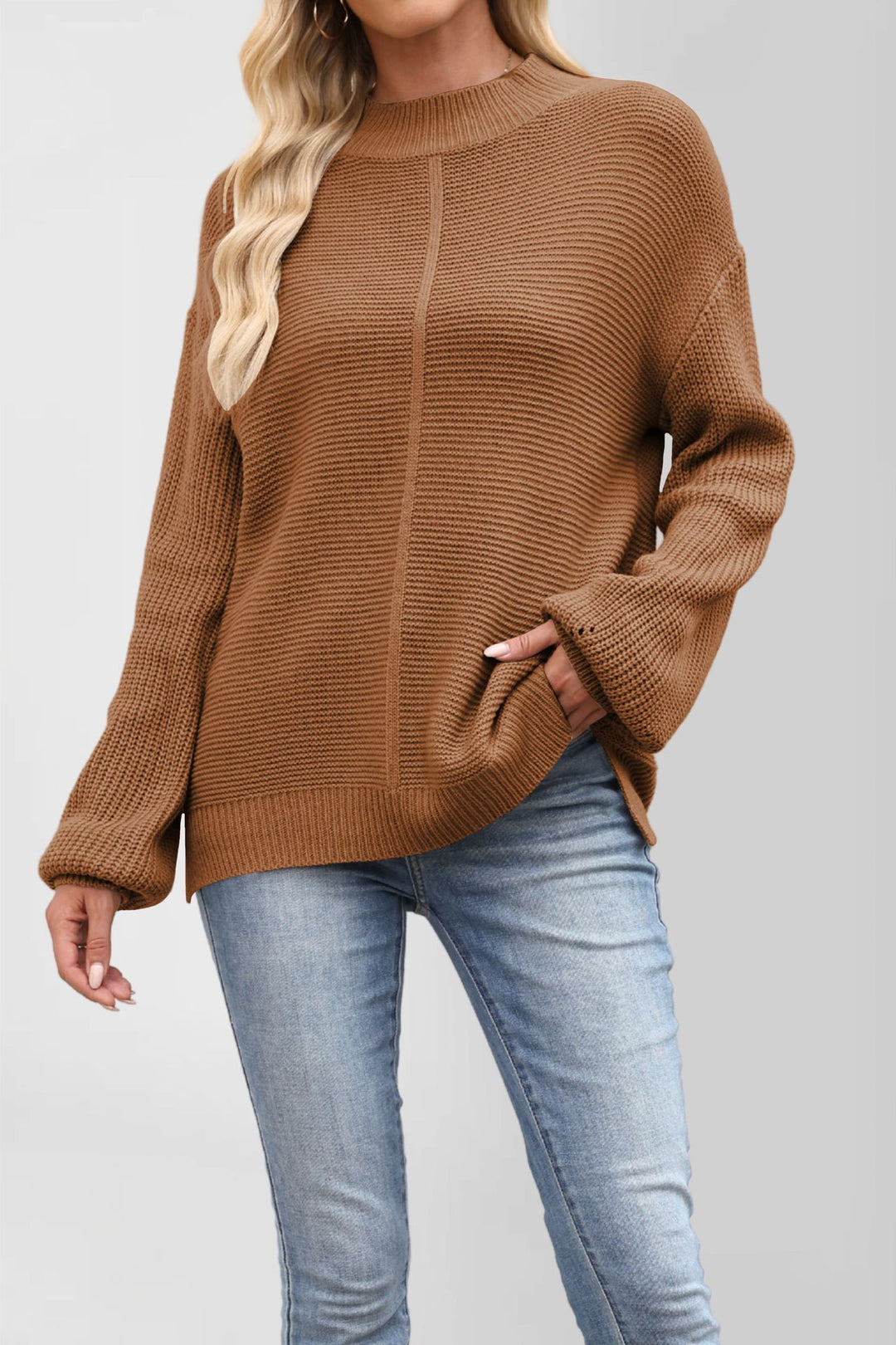 Damen Grobstrickpullover mit überschnittenen Schultern Fudus