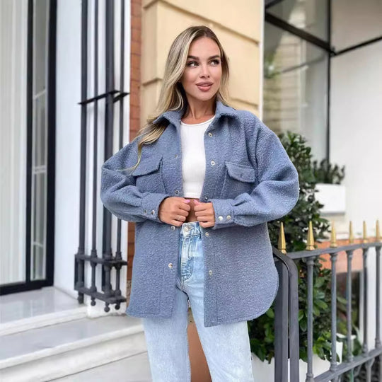 Damen Kuschelige Fleecejacke mit aufgesetzten Taschen und Knopfleiste Fudus