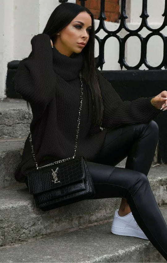 Damen Grobstrickpullover mit hohem Kragen und lässigem Schnitt Fudus