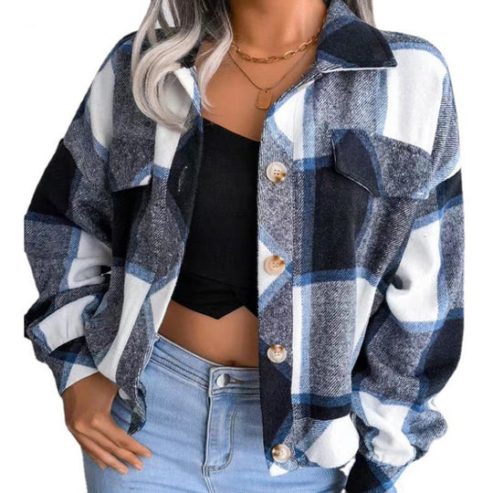 Damen Karierte Fleecejacke mit lässigem Schnitt und praktischen Taschen Fudus