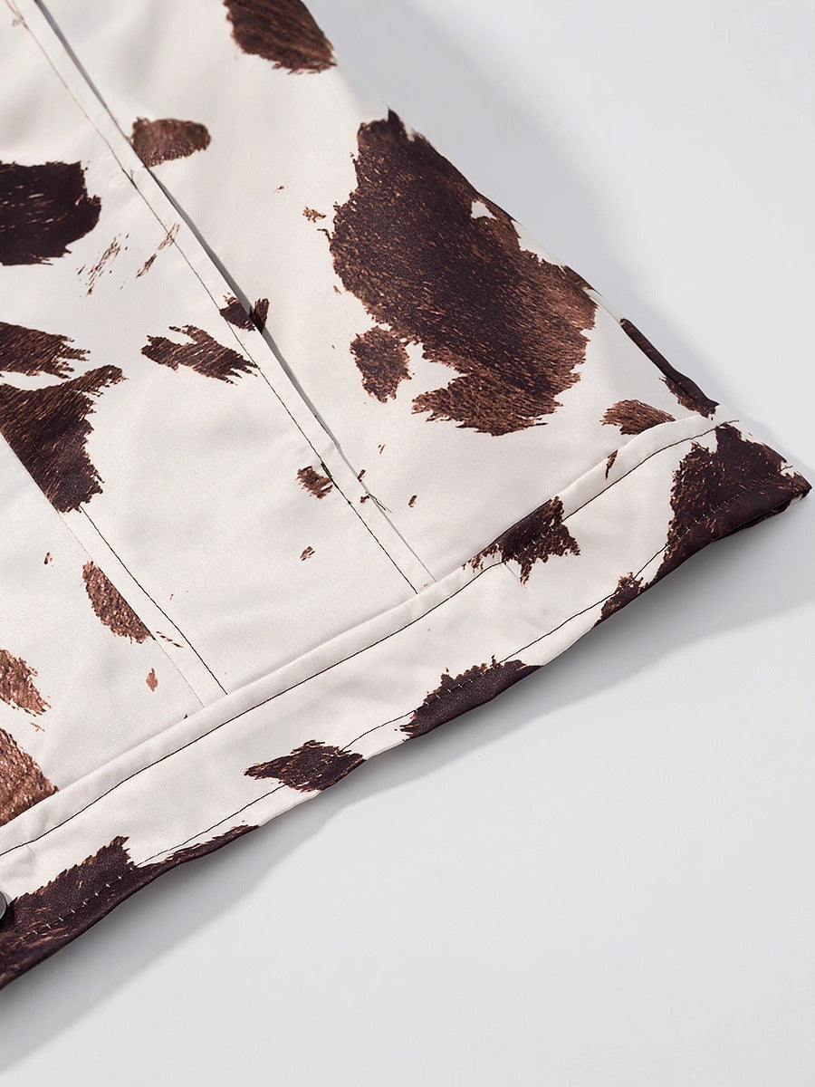 Damen lässige Jeansjacke im modernen Cow-Print-Design Fudus