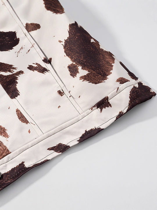 Damen lässige Jeansjacke im modernen Cow-Print-Design Fudus