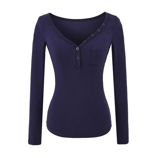 Damen langärmeliges Henley-Shirt Fudus