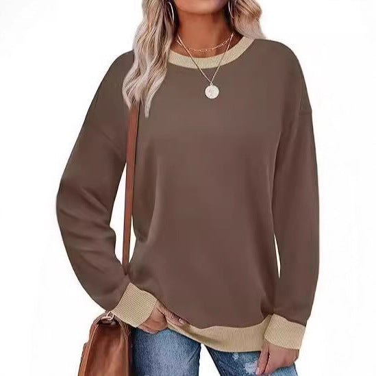 Damen lässiger Sweatshirt mit kontrastierenden Bündchen Fudus