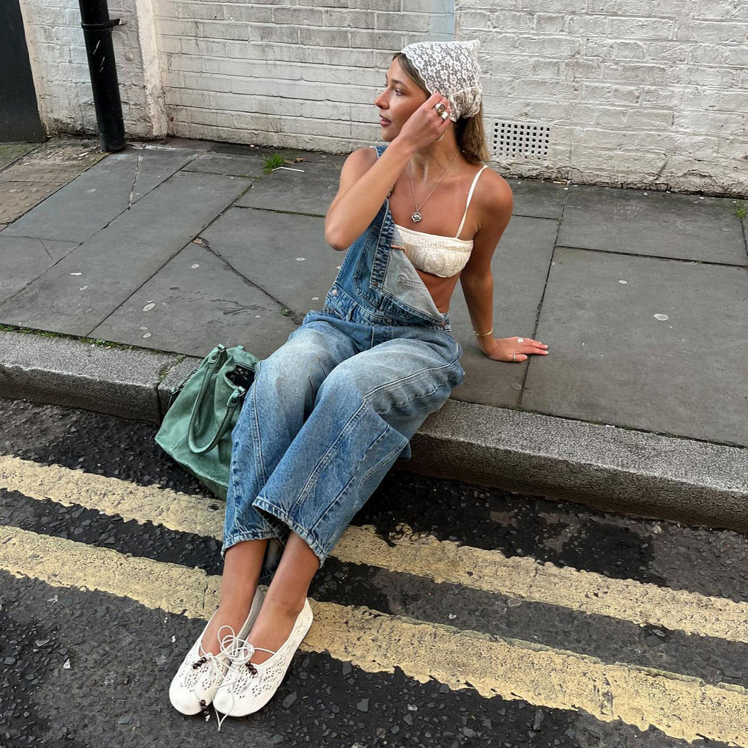 Damen Lässige Jeans Latzhose Fudus