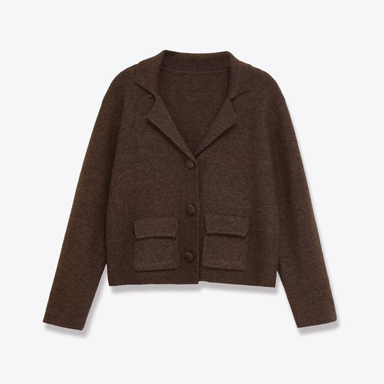 Damen kuschelige Strickjacke mit praktischen Taschen und modernem Reverskragen Fudus