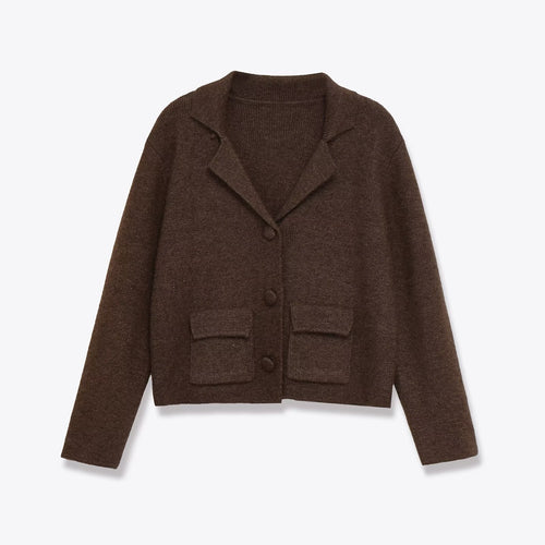 Damen kuschelige Strickjacke mit praktischen Taschen und modernem Reverskragen Fudus