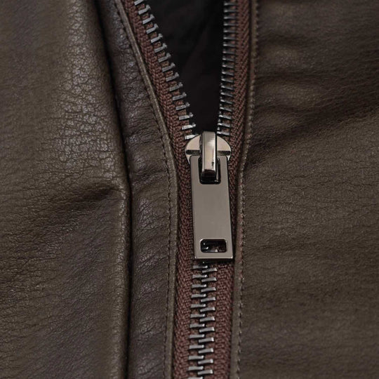 Damen lässige Lederjacke mit abnehmbarem Kunstfellkragen und praktischen Taschen Fudus