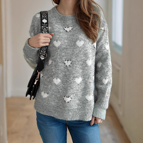 Damen kuscheliger Pullover mit herzförmigem Design und weichem Material Fudus