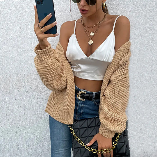 Damen Grobstrick Cardigan mit offenem Schnitt und lässigem Design Fudus